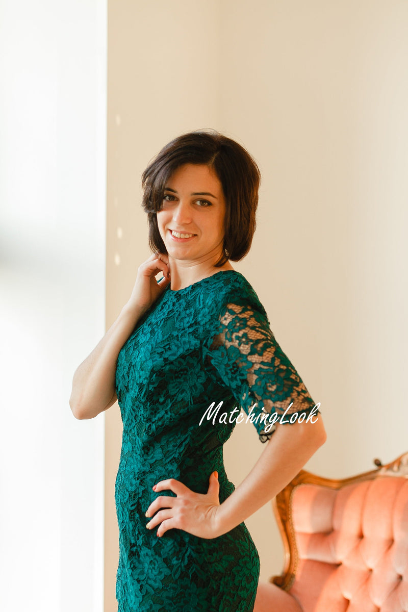 Emerald Green Dress, Women Lace Dress, Elegant Dress, Green Pencil Dre Emerald Green Dress, Women Lace Dress, Elegant Dress, Green Pencil Dre