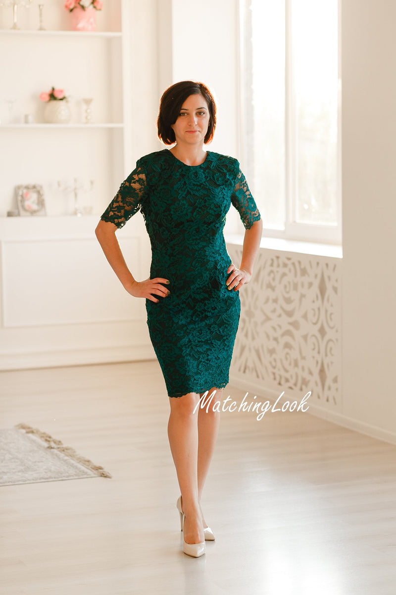 Emerald Green Dress, Women Lace Dress, Elegant Dress, Green Pencil Dre Emerald Green Dress, Women Lace Dress, Elegant Dress, Green Pencil Dre
