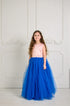 Festive long dress for girls with a heart-shaped cutout in the back "Gloria" in light pink and blue