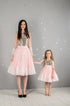 A set of golden sequined dresses for mother and daughter "Julia" with a pink tulle skirt