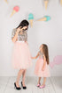 Silver-colored sequined dresses with a thick tulle skirt "Mileena" for mother and daughter