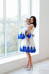 Tutu dresses for mother and daughter "Jessica" in white color with blue lace trim