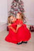 Red, long dresses with pearls "Tiffany" for mother and daughter