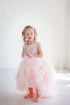 Dress for girls with 3D lace and feathers "Dominika" in pink color