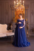 Dark blue maternity dress "Emilija" decorated with 3D beaded lace