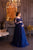Tumši zila grūtnieču kleita ''Emīlija'' dekorēta ar 3D pērlīšu mežģīnēm