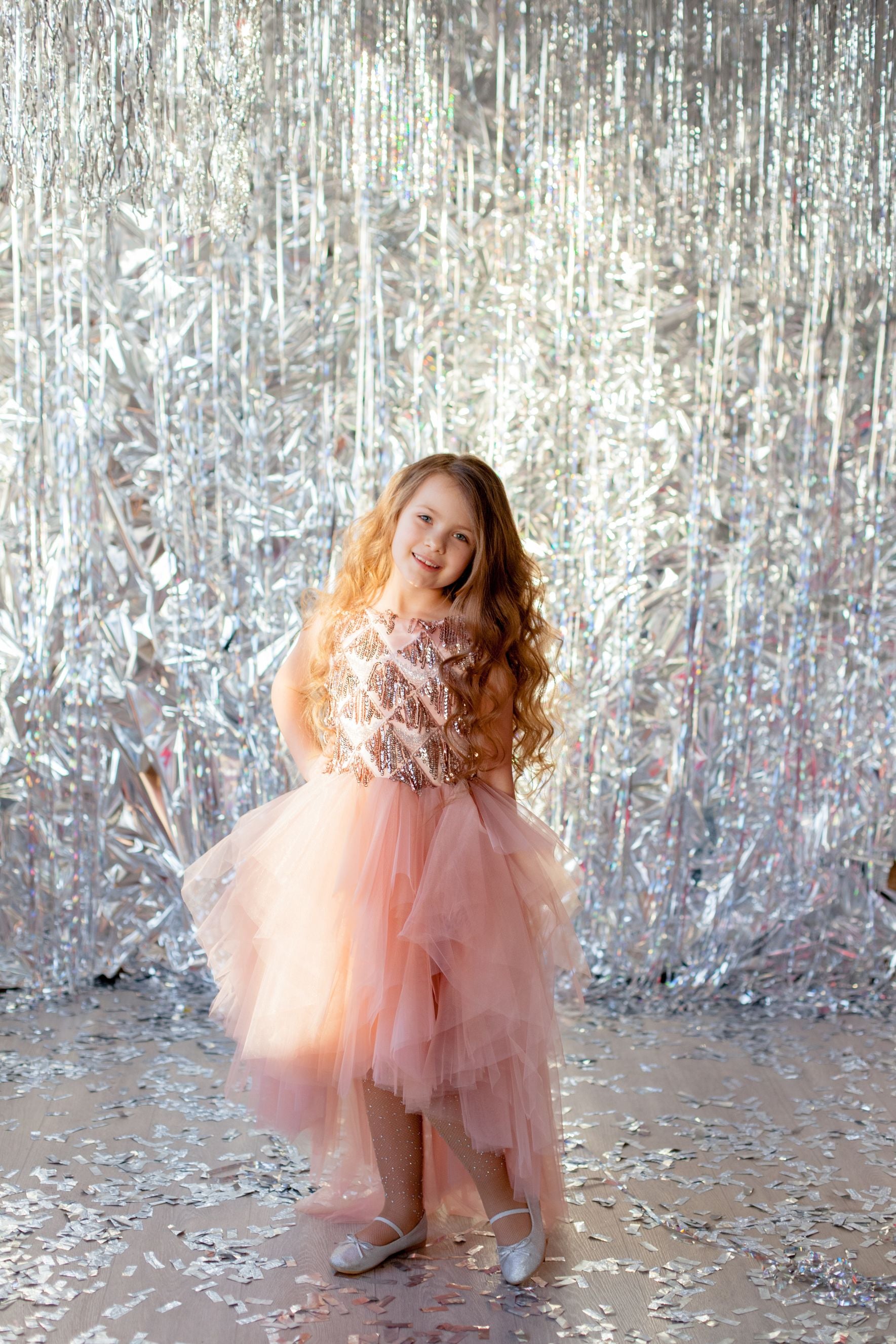Party dress for girls "Alexa" in powder pink color with sequins Party dress for girls "Alexa" in powder pink color with sequins