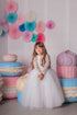 Lace and tulle dress for girls in white color "Kristena"