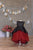 Black, asymmetric dress with burgundy tulle skirt 