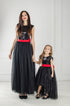 Long dresses with black sequins and red bows "Milena" for mother and daughter