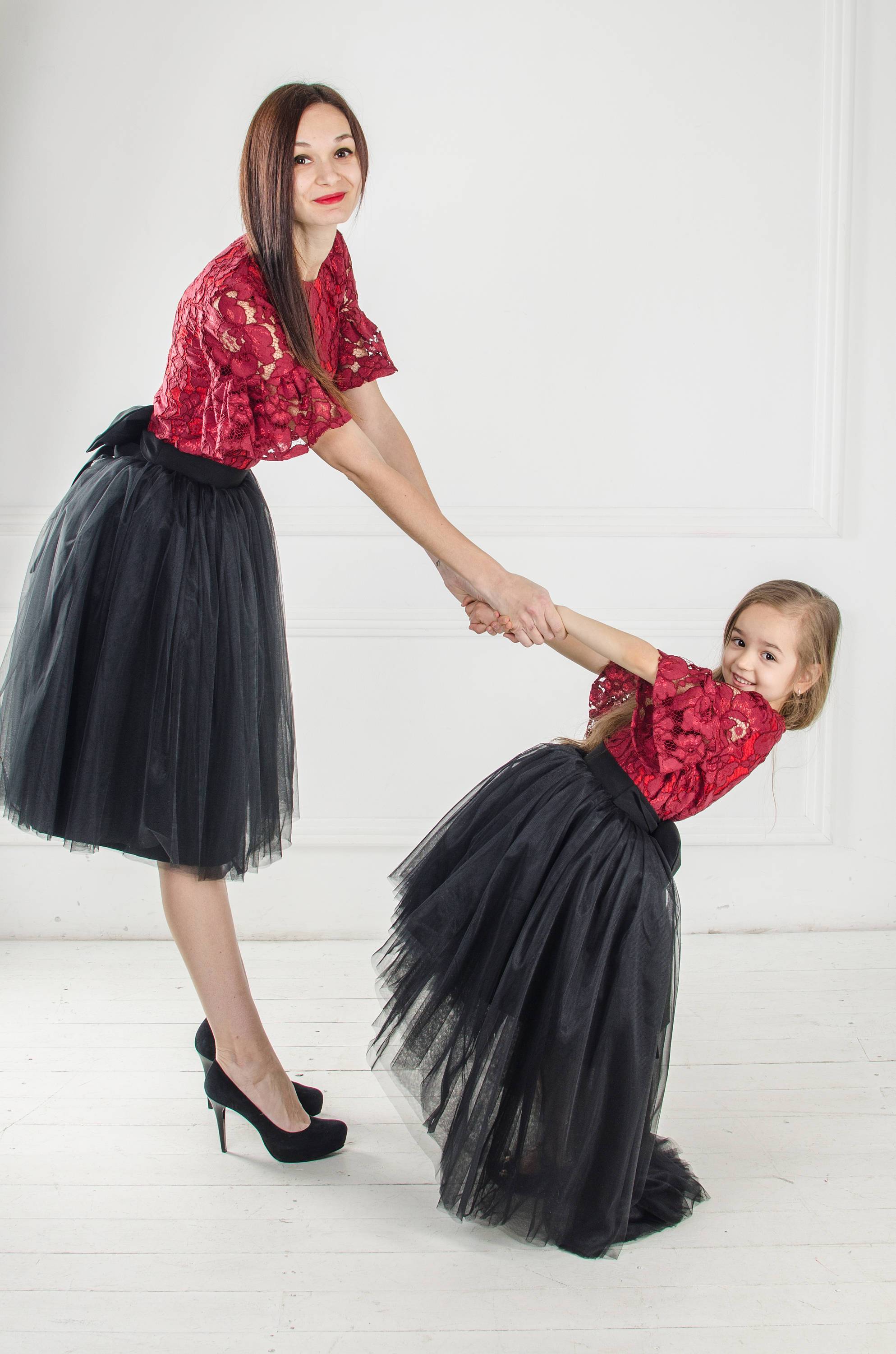 Bordeaux lace and black tulle dresses Bordeaux lace and black tulle dresses