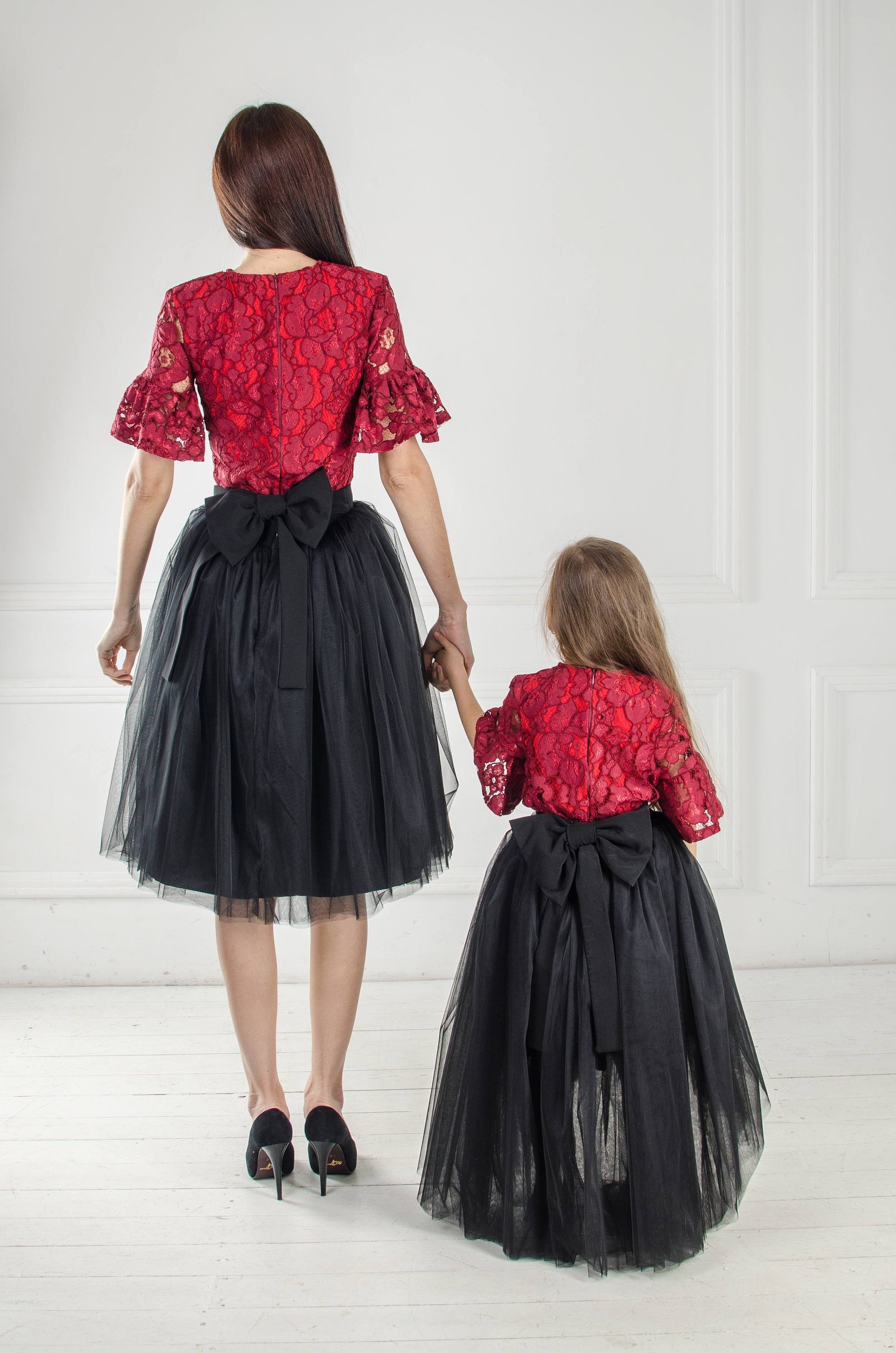 red and black tutu dress Bordeaux lace and black tulle dresses "Ronija" for mother and daughter
