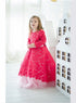 Pink lace dress for princesses "Santa" with long sleeves and pink tulle petticoat