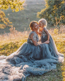 Photo session dresses for mother and daughter ''Sibilla'' in gray colo