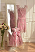 Golden lace dresses in powder pink color "Dana" for mother and daughter