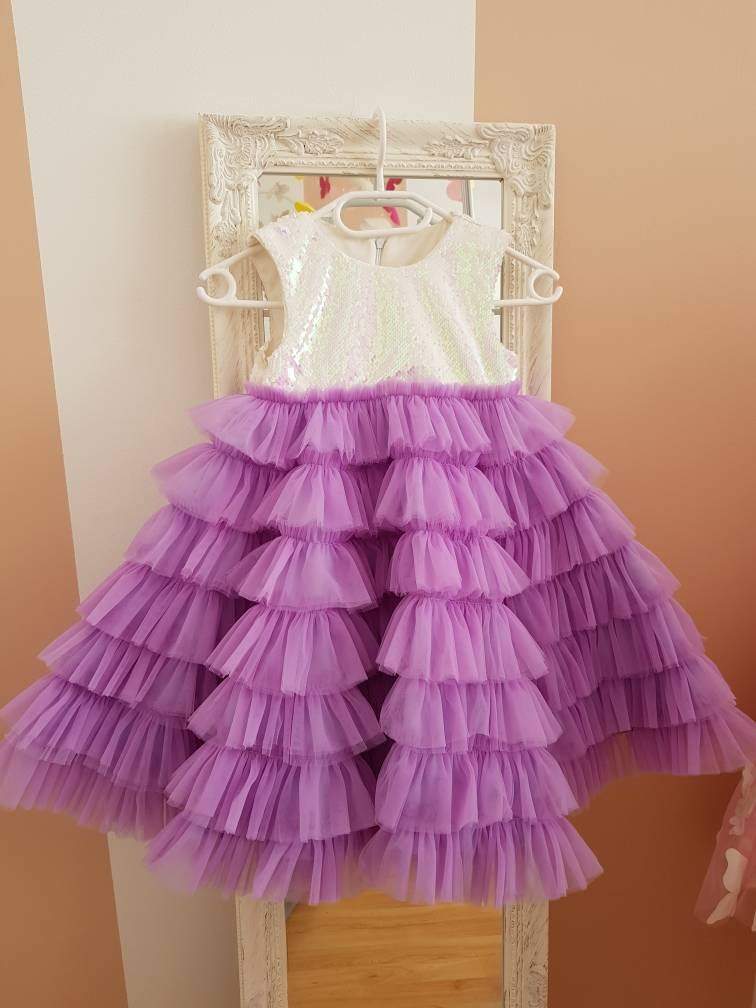 Girls' Unicorn dress with sequin top and purple tutu skirt