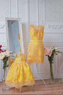 Yellow dresses with golden lace "Dana" for mother and daughter Yellow dresses with golden lace "Dana" for mother and daughter