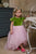Meiteņu kleita ar zaļu samta augšdaļu un rozā, asimetrisku svārku daļu ''Lana''