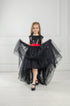 Black asymmetric dress for girls "Sara" with sequins and a red bow