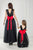 Melna asimetriska kleita meitenēm ''Sāra'' ar fliteriem un sarkanu banti
