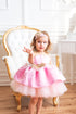 Pink princess dress with golden flower decorations for the little princesses "Emilija".