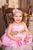 Princešu kleita rozā krāsā ar zelta ziedu dekorācijām ''Emīlija'' mazajām princesēm