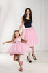Chunky tulle dresses for mother and daughter in pink color ''Gabriel'' with a pink sequined bow