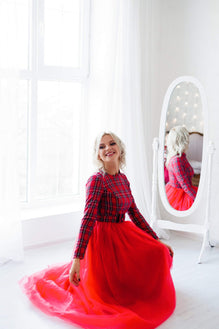 Plaid fabric dresses ''Liana'' for mother and daughter Plaid fabric dresses ''Liana'' for mother and daughter