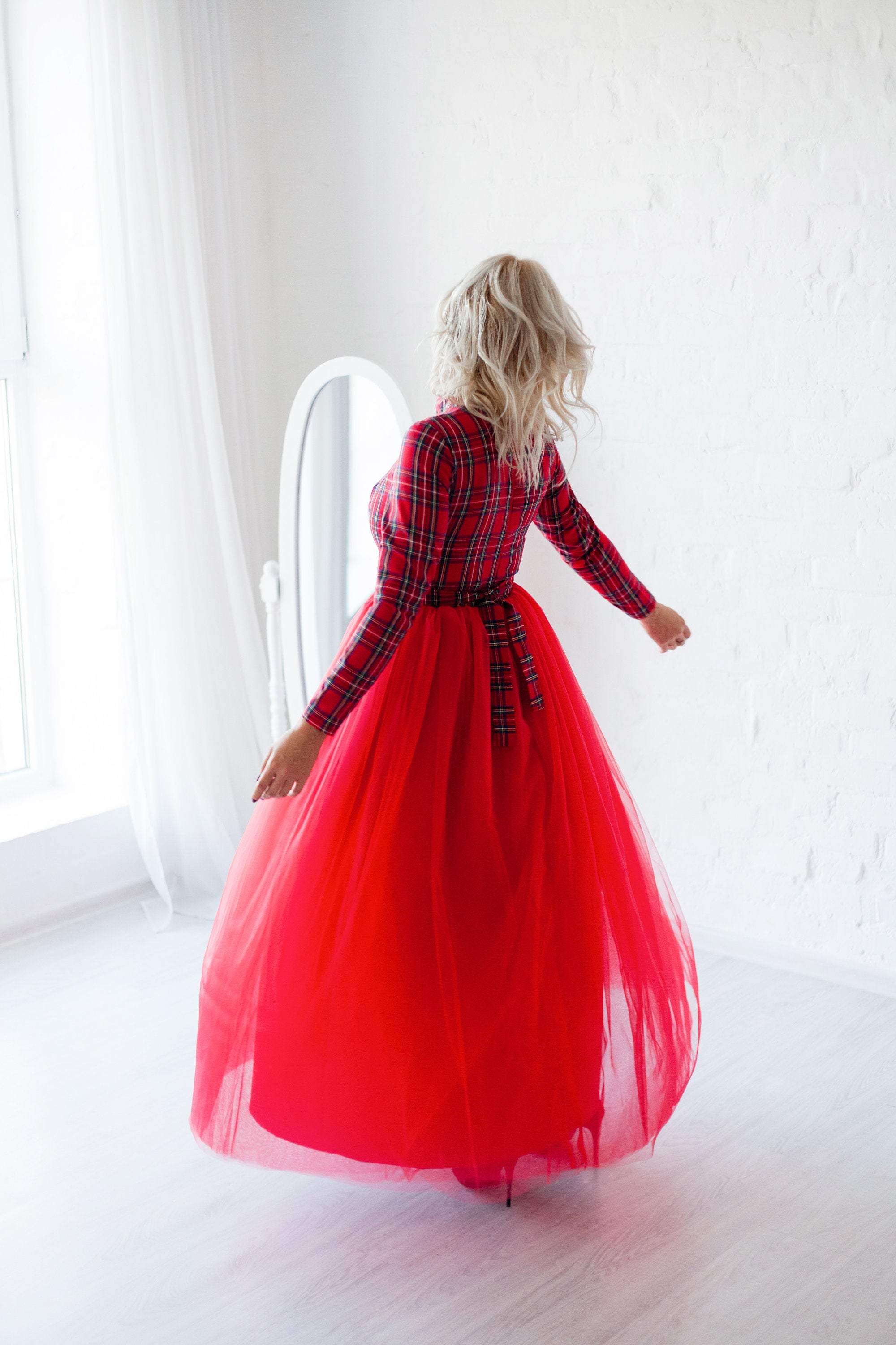 Plaid fabric dresses ''Liana'' for mother and daughter Plaid fabric dresses ''Liana'' for mother and daughter