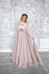 Long mother-to-be dress "Aurelia" in powder pink color with white lace top