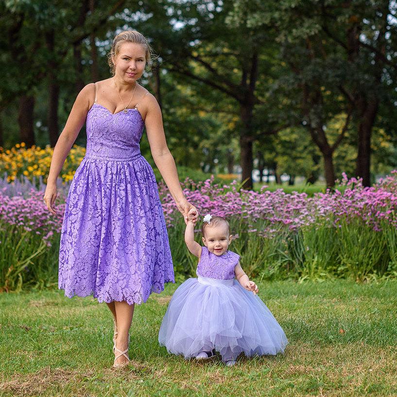 Set of lace dresses for mother and daughter "Liliana" in lavender colo Set of lace dresses for mother and daughter "Liliana" in lavender colo