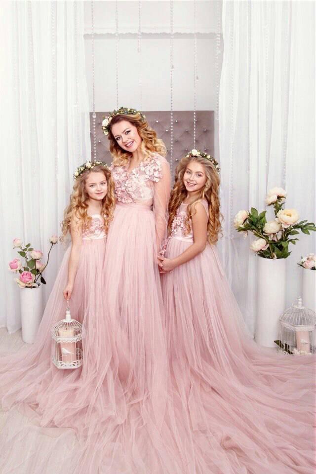 Pink Matching Mother Daughter Formal Dresses Photo Session Dresses For Mother And Daughter ''Anabella'' In Powder P Pink Matching Mother Daughter Formal Dresses Photo Session Dresses For Mother And Daughter ''Anabella'' In Powder P