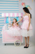 Dzimšanas dienas vienādas kleitas mammai un meitai ''Leila'' rozā krāsā ar baltiem tilla apakšsvārkiem