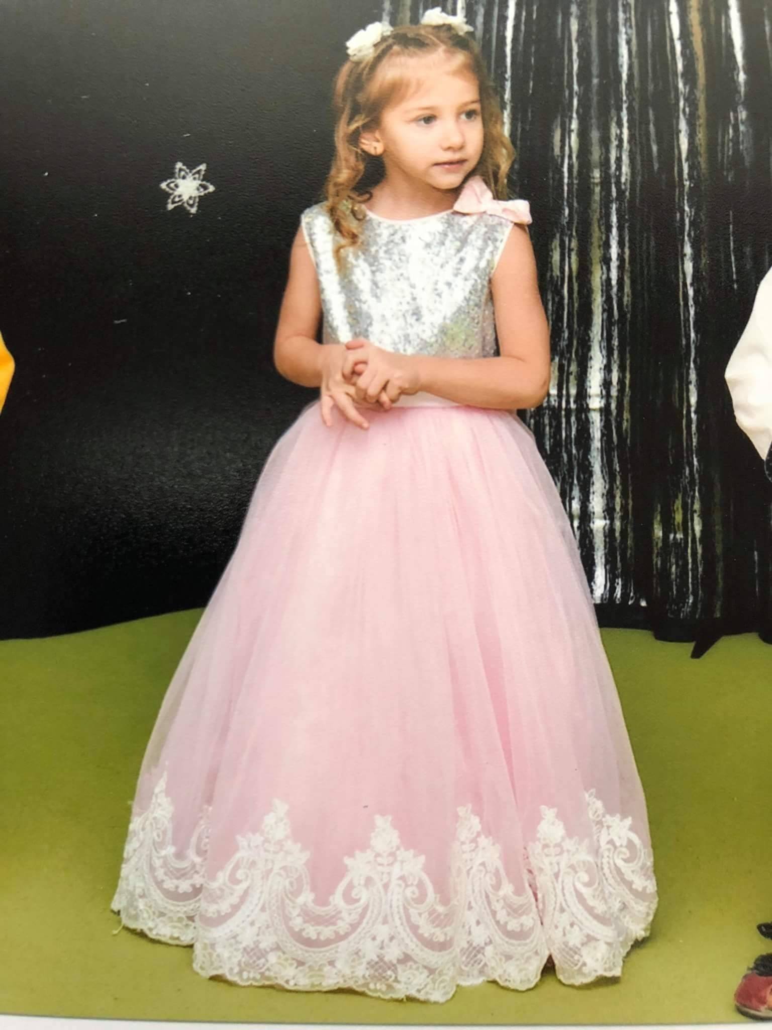 Party dress with silver sequins and a full, pink tulle skirt "Julia" f Party dress with silver sequins and a full, pink tulle skirt "Julia" f