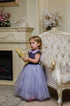 Purple princess dress with black lace and short sleeves ''Mona''