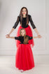 Identical holiday dresses for mother and daughter "Kristena" with black lace and red tulle skirt
