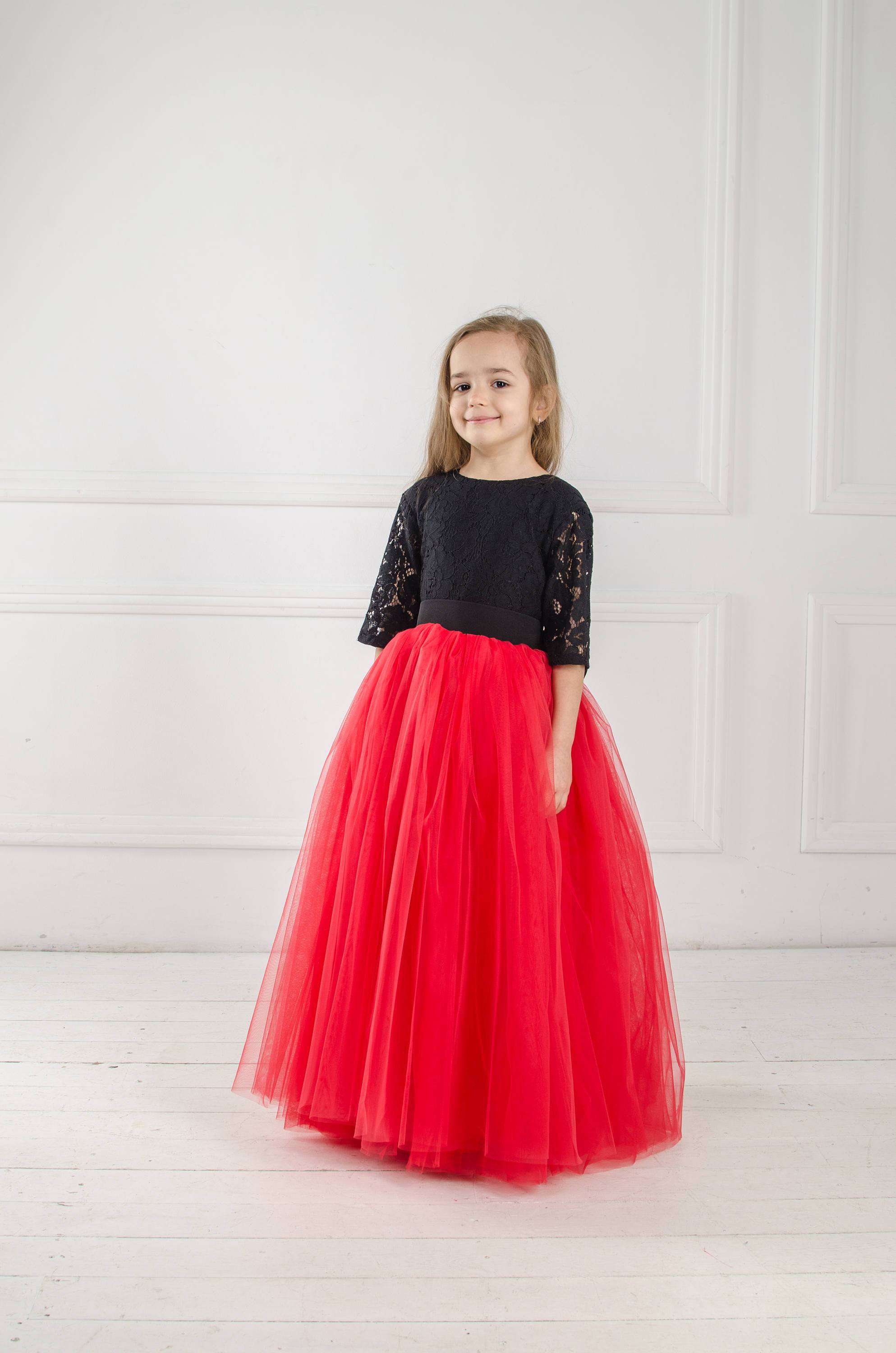 black and red princess dress Red & Black Princess Tulle Tutu - Fairy Birthday Dress - Full 3 Layer Skirt
