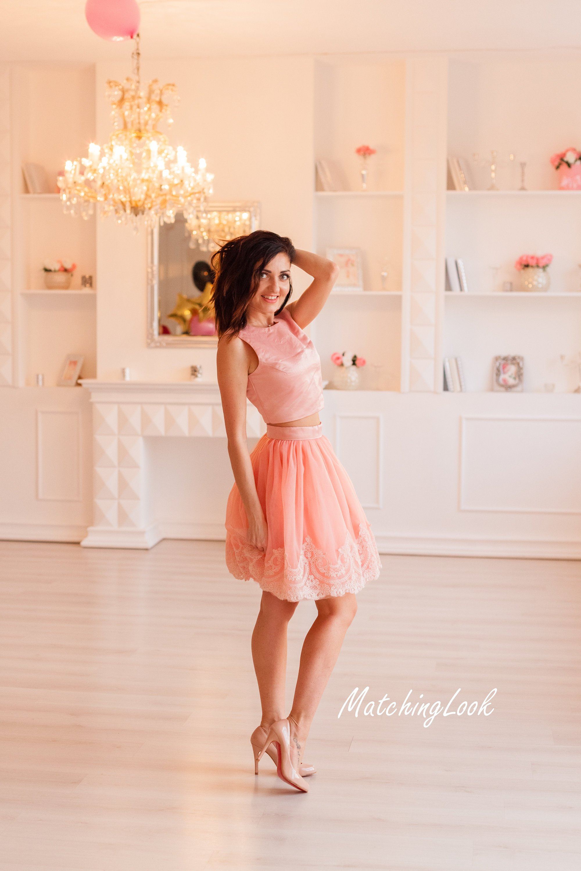 salmon cocktail dress High Neck Salmon Color Short Dress